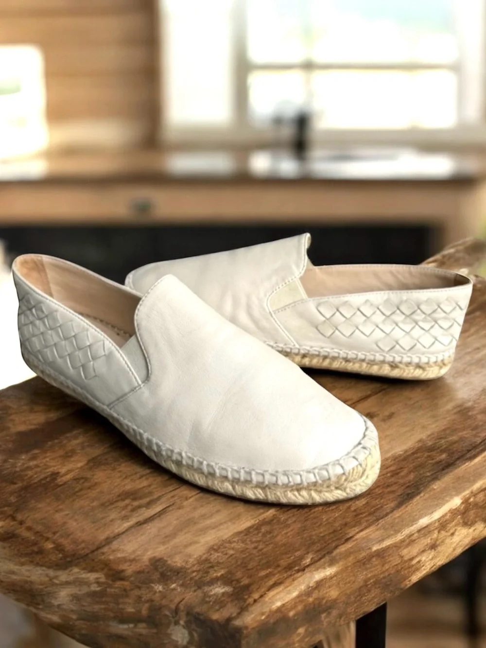 Bottega Veneta Intrecciato Woven Leather Espadrile Off White